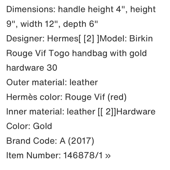 Birkin 30 Togo, 2017, Rouge Vif, Gold Hardware - Picture 15 of 17